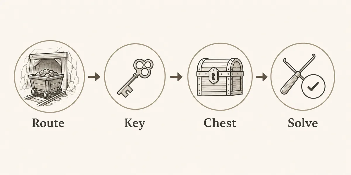 Editorial route, key, chest, and solve flow for Gothic 1 Remake Old Mine checks